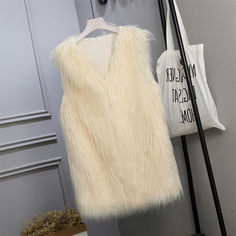 Gilet Oversize en Fausse Fourrure pour Femme - Beige