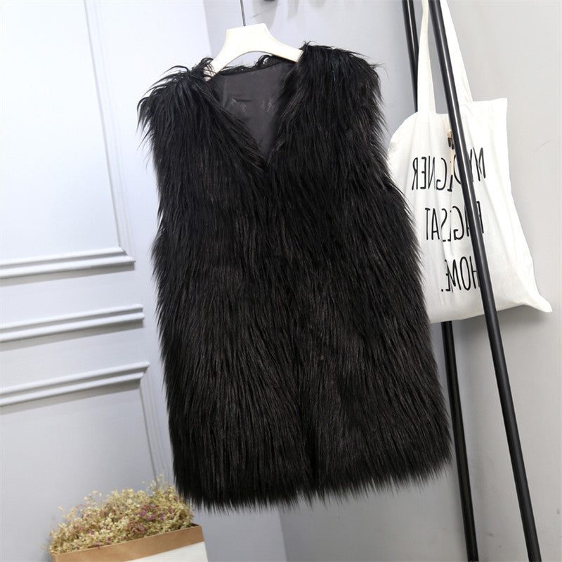 Gilet Oversize en Fausse Fourrure pour Femme - Noir