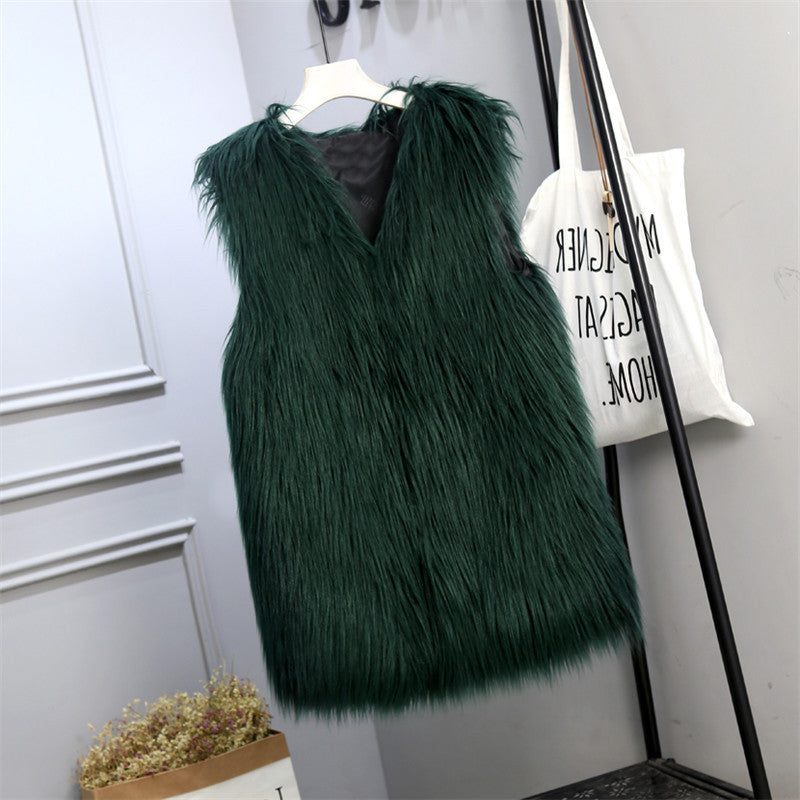 Gilet Oversize en Fausse Fourrure pour Femme - Vert