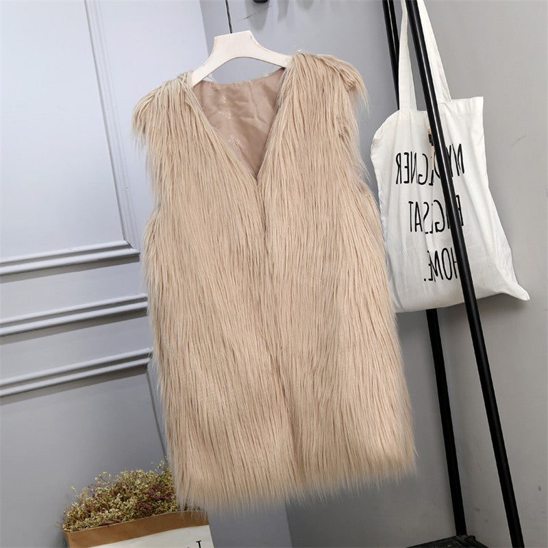 Gilet Oversize en Fausse Fourrure pour Femme - Kaki