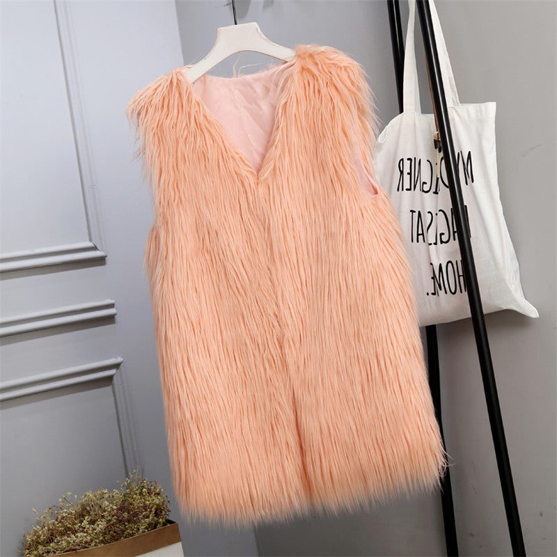 Gilet Oversize en Fausse Fourrure pour Femme - Rose