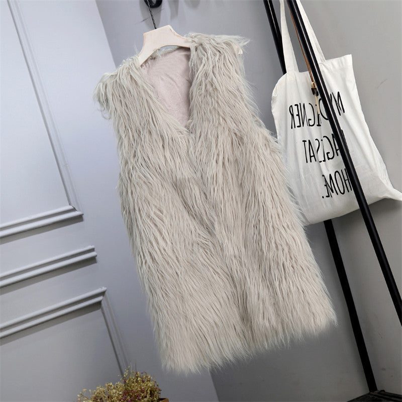 Gilet Oversize en Fausse Fourrure pour Femme - Gris