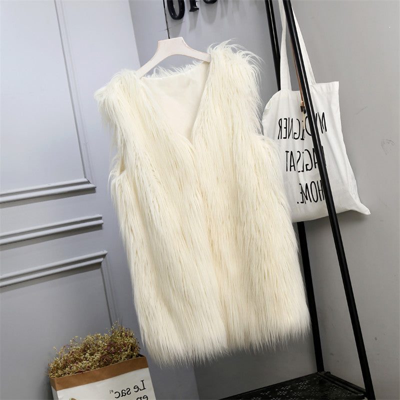 Gilet Oversize en Fausse Fourrure pour Femme - Blanc