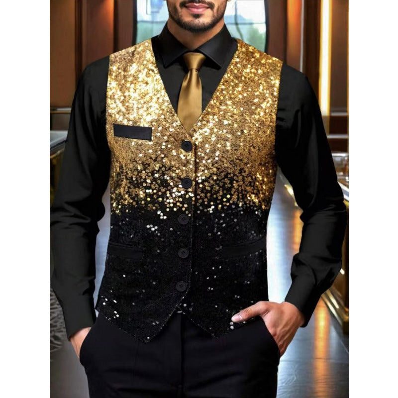 Gilet Paillettes Dégradé avec Fermeture Boutonnée pour Homme - Gold