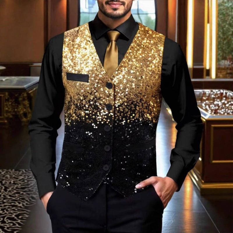 Gilet Paillettes Dégradé avec Fermeture Boutonnée pour Homme
