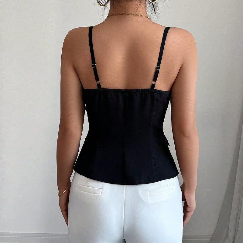 Haut sans Manches à Boutons avec Découpe Carrée pour Femme - View 3