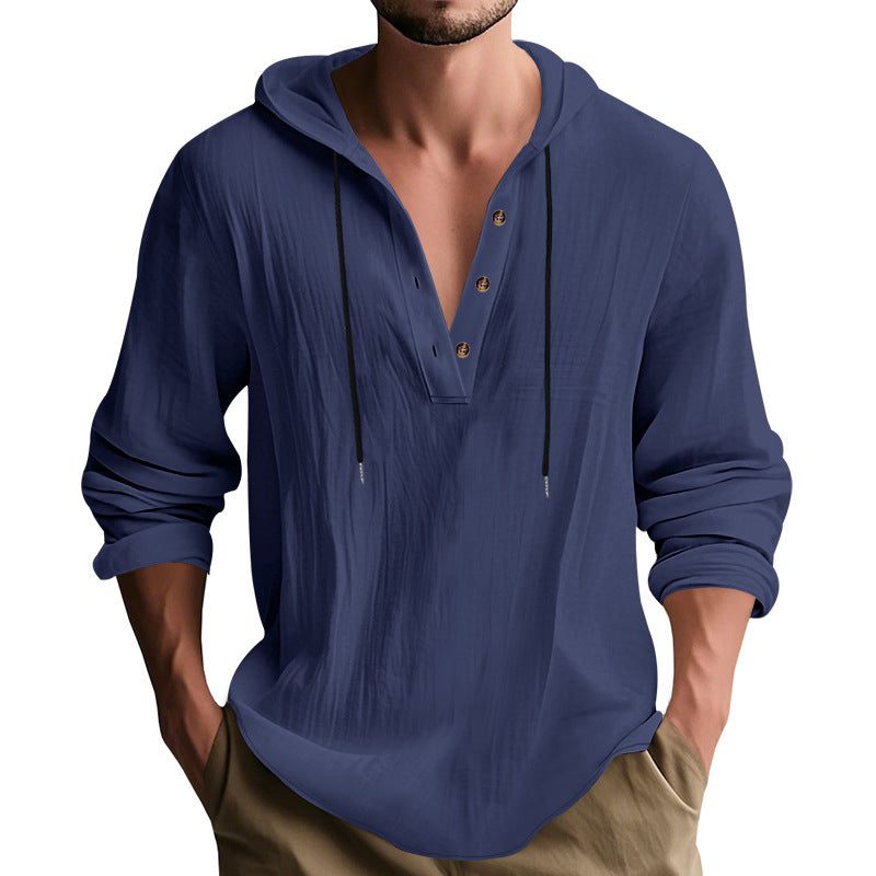 Hoodie à Capuche Boutonné en Lin pour Homme - View 7