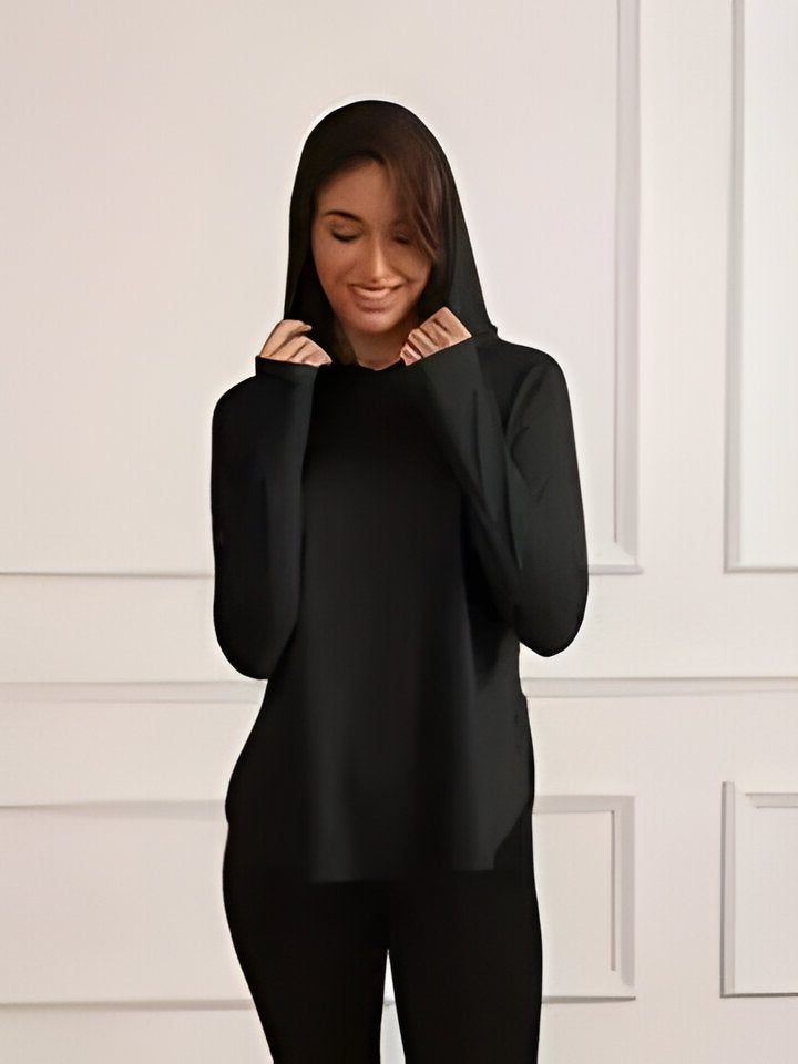 Hoodie à Capuche Manches Longues Protection UV pour Femme - Noir