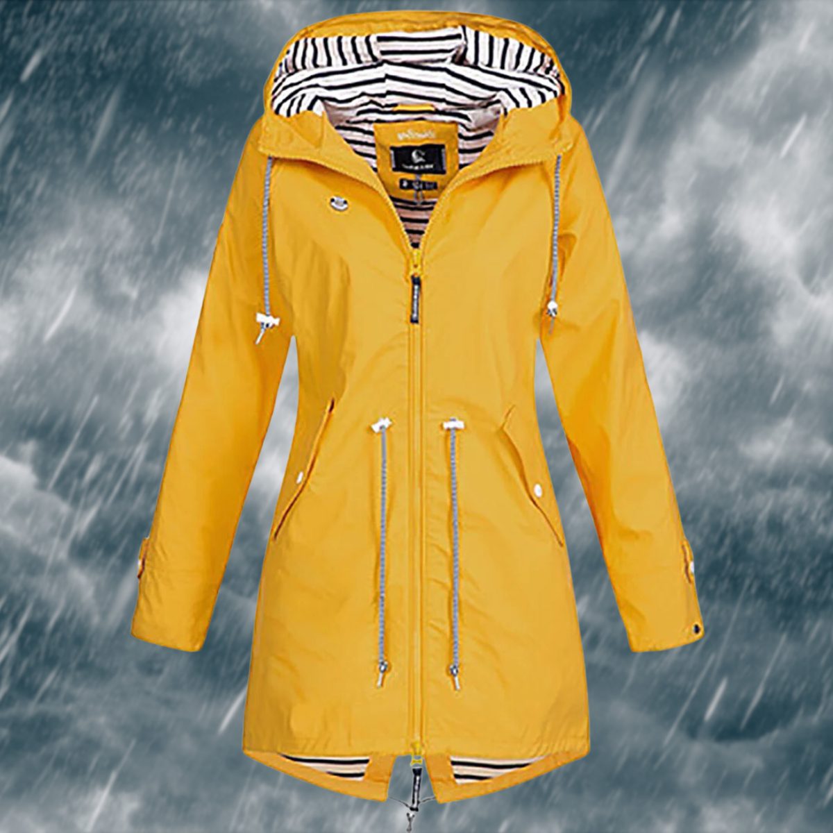 Imperméable à Capuche avec Manches Longues pour Femme - Jaune