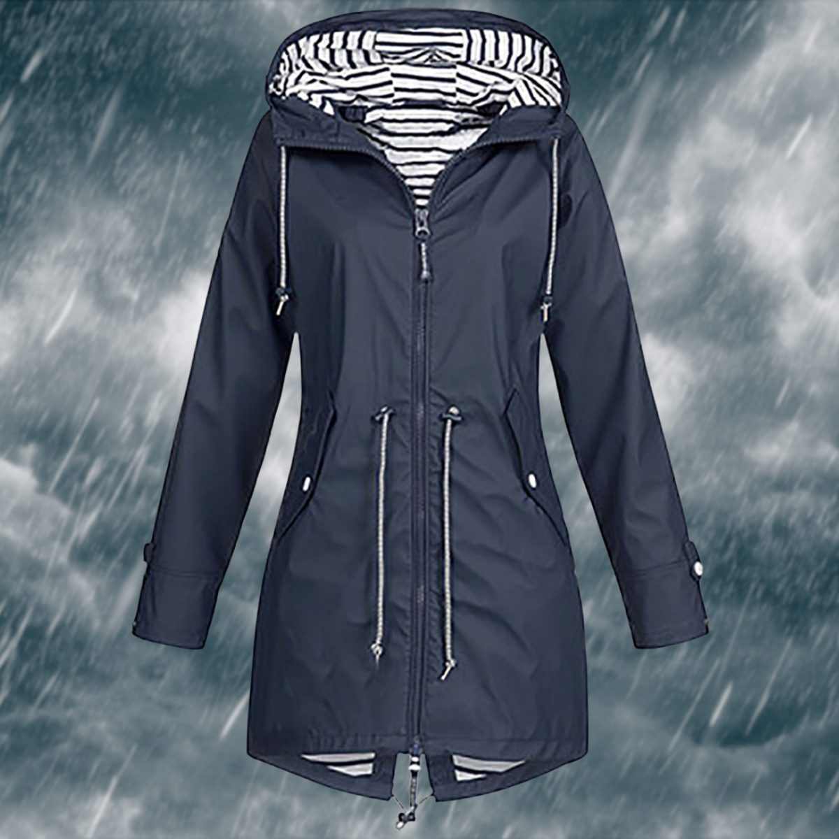 Imperméable à Capuche avec Manches Longues pour Femme - Bleu marine