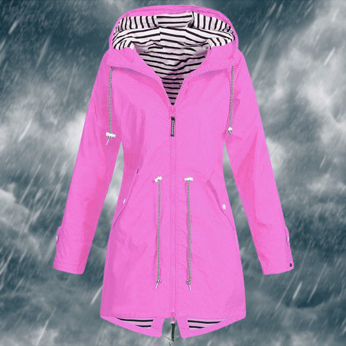 Imperméable à Capuche avec Manches Longues pour Femme - Rose