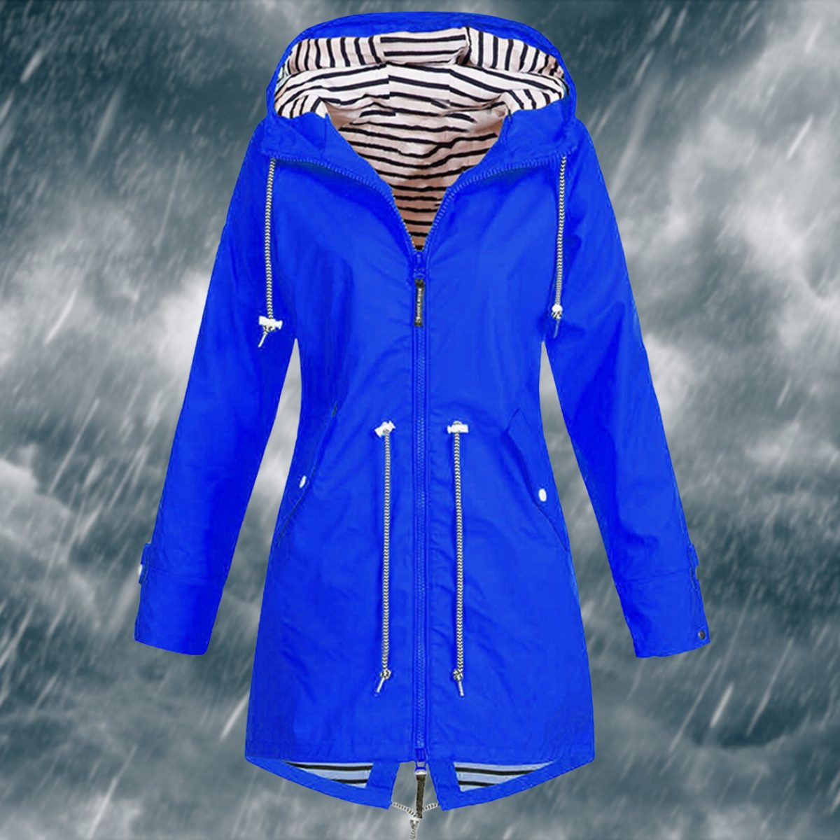 Imperméable à Capuche avec Manches Longues pour Femme - Bleu