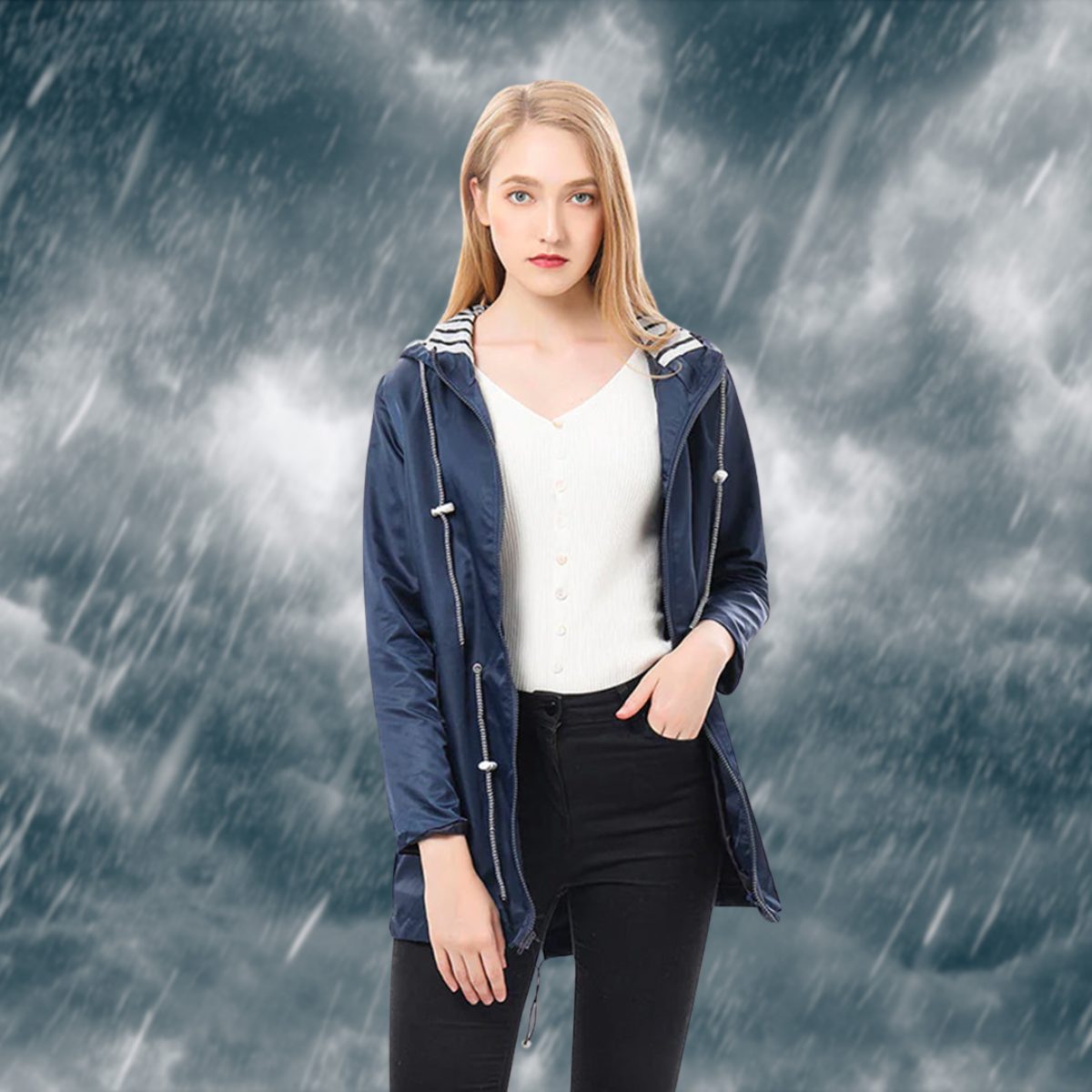 Imperméable à Capuche avec Manches Longues pour Femme - View 2