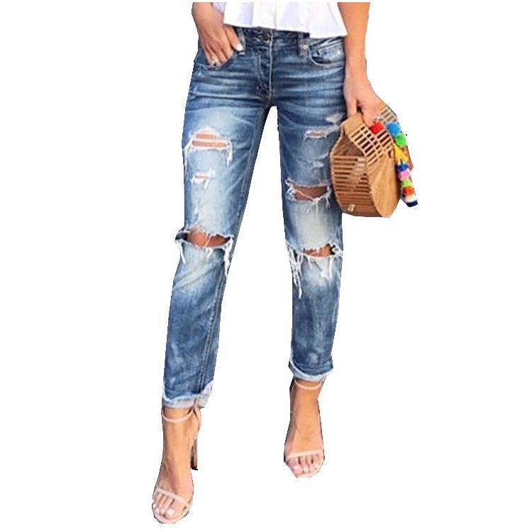 Jean Destroyed Taille Haute Coupe Boyfriend pour Femme - View 5