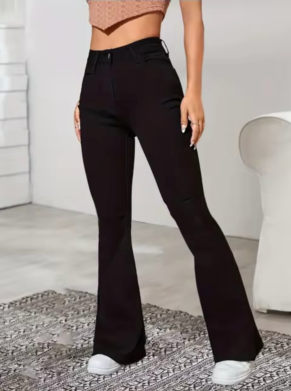 Jean Taille Haute Évasé pour Femme - Noir