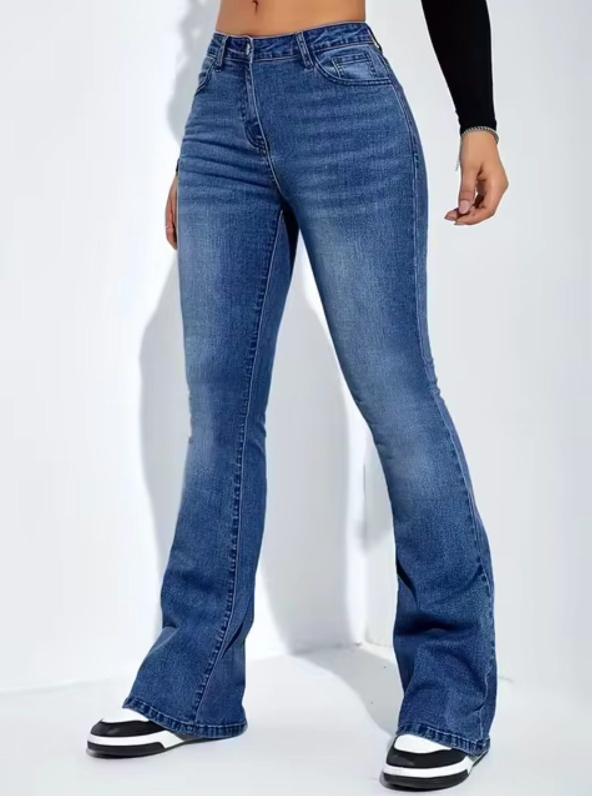 Jean Taille Haute Évasé pour Femme - Bleu foncé