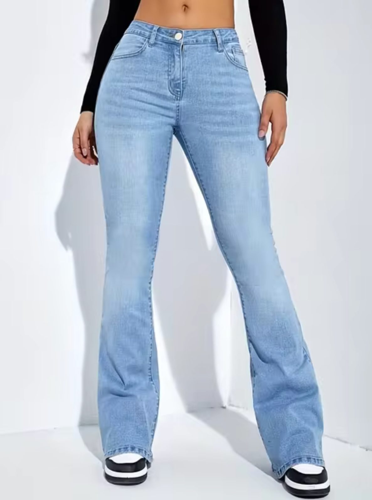 Jean Taille Haute Évasé pour Femme - Bleu clair