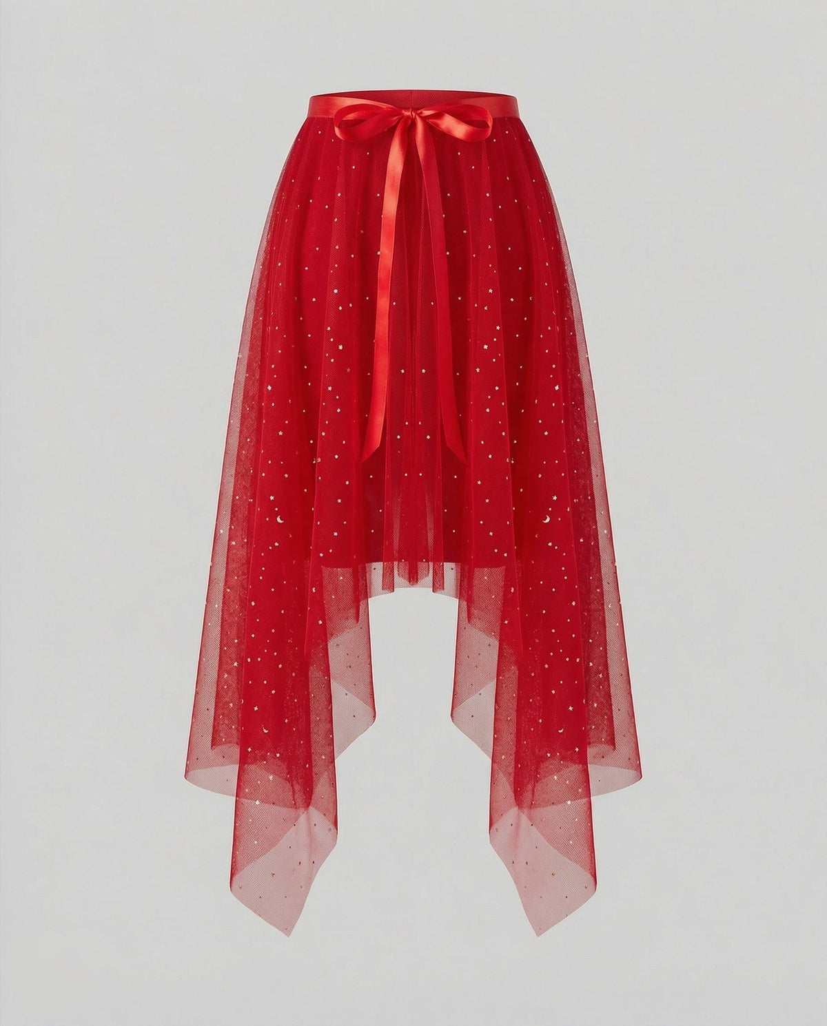 Jupe Tulle Asymétrique à Paillettes pour Femme - Rouge