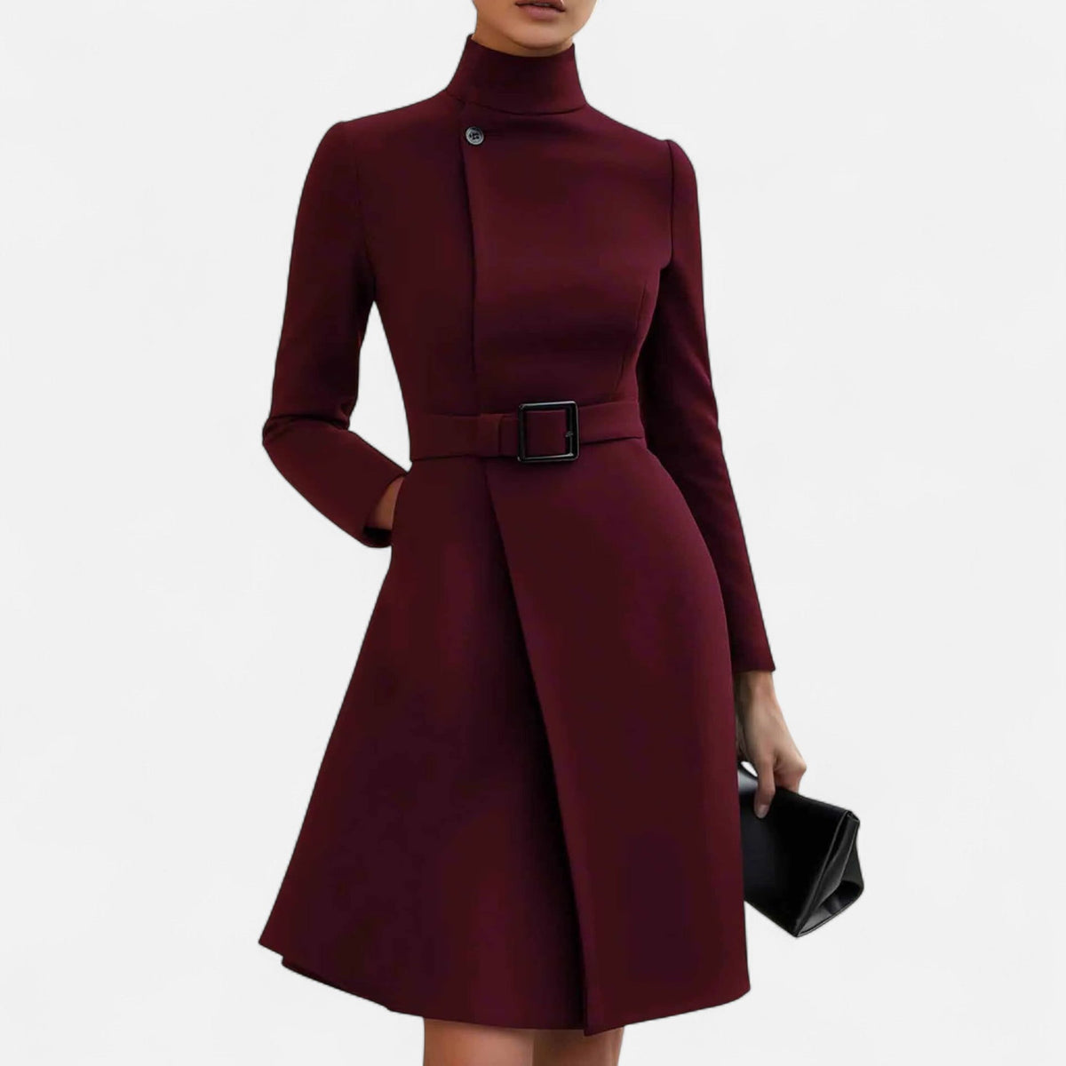 Manteau Cintrée à Col Montant avec Ceinture pour Femme - Bordeaux