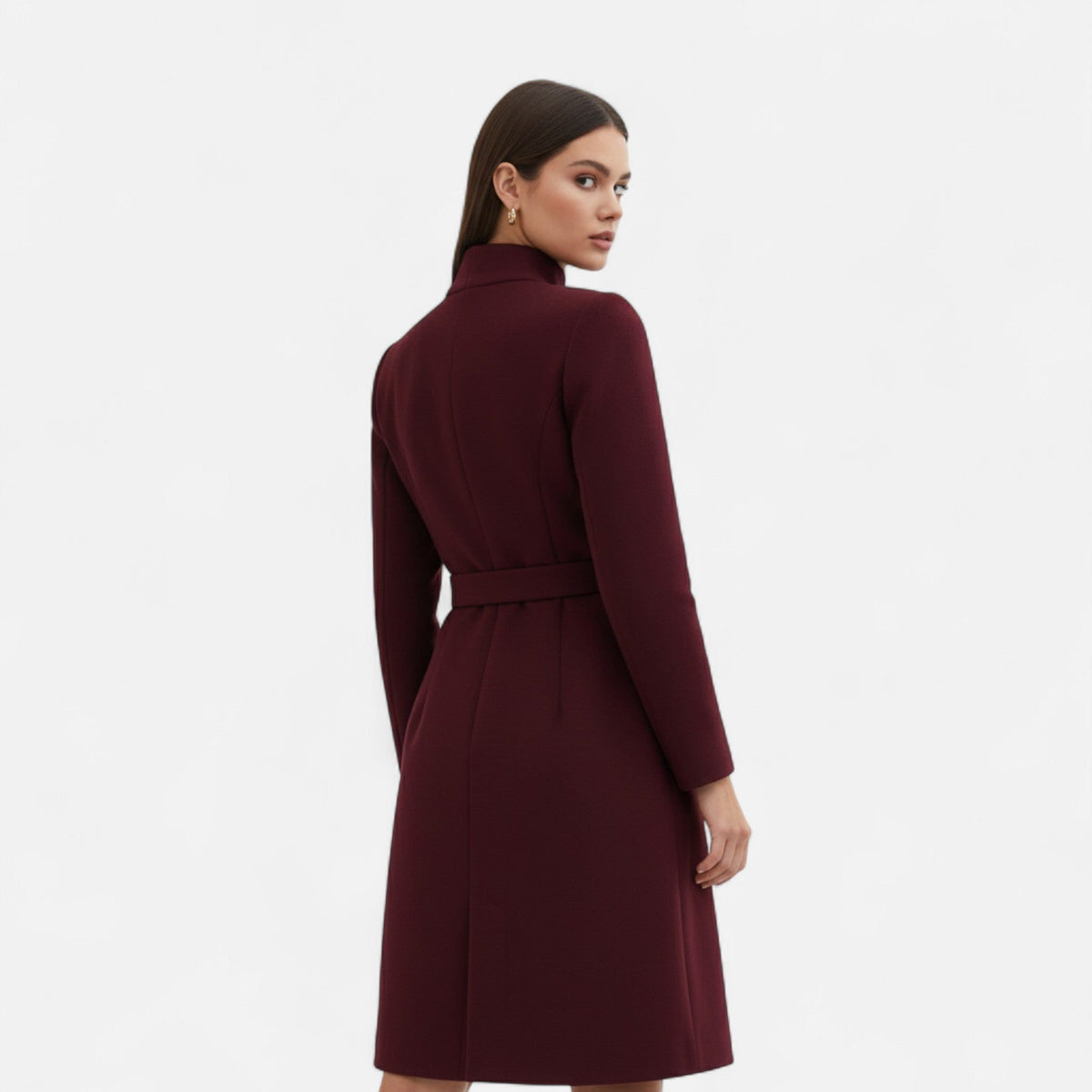 Manteau Cintrée à Col Montant avec Ceinture pour Femme - View 2