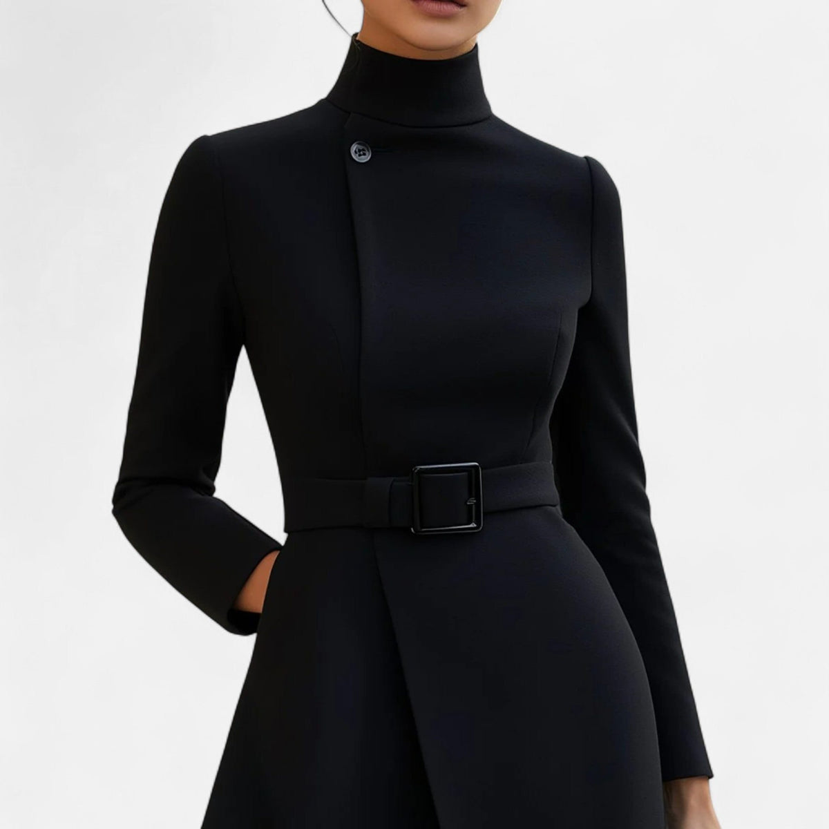 Manteau Cintrée à Col Montant avec Ceinture pour Femme - View 3
