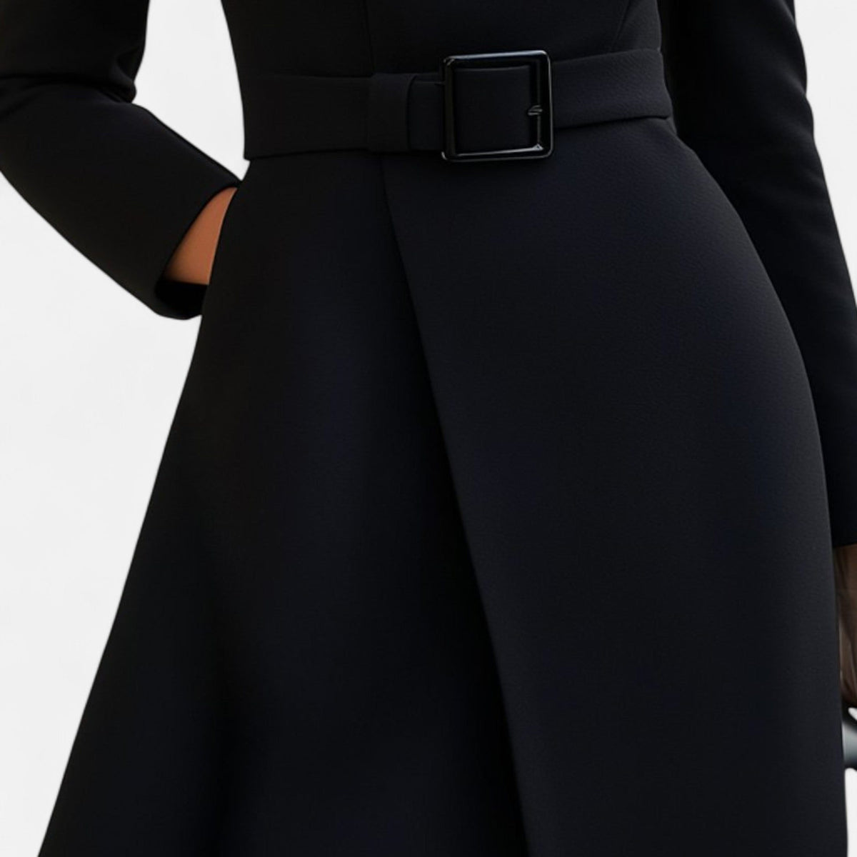 Manteau Cintrée à Col Montant avec Ceinture pour Femme - View 4