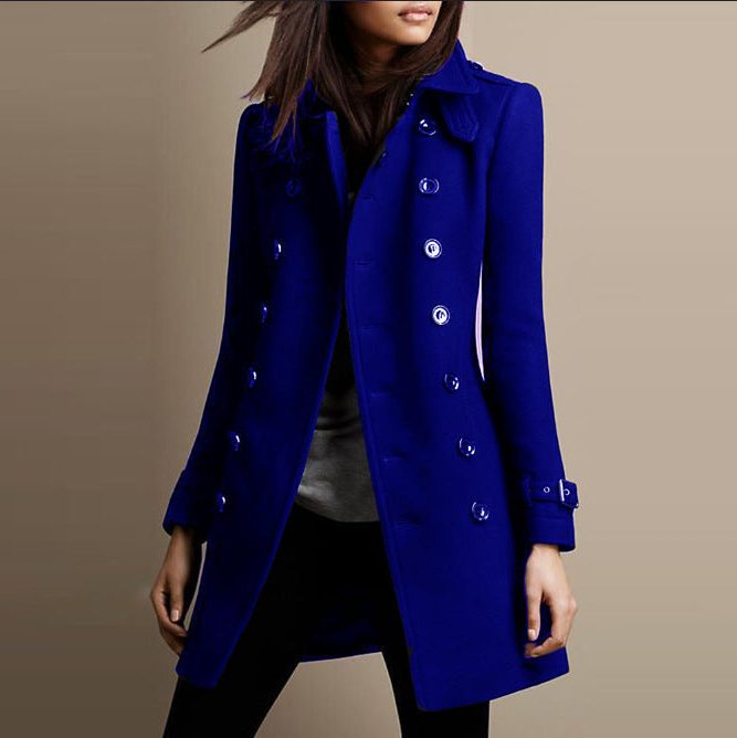 Manteau Double-Boutonnage à Col Montant pour Femme