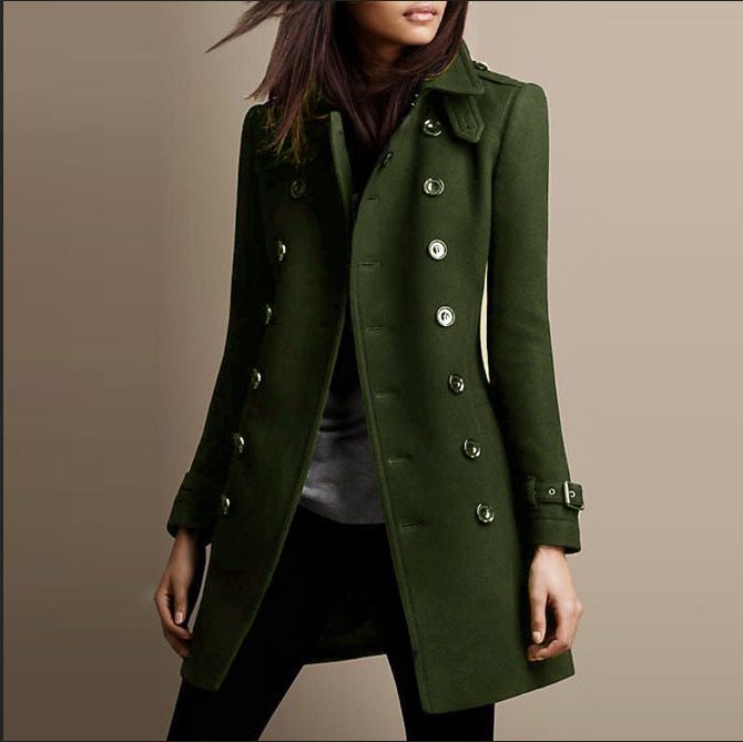 Manteau Double-Boutonnage à Col Montant pour Femme