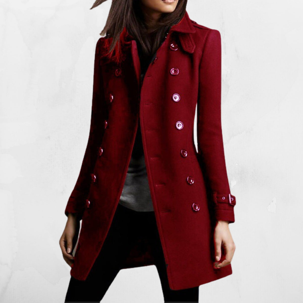 Manteau Double-Boutonnage à Col Montant pour Femme - Rouge