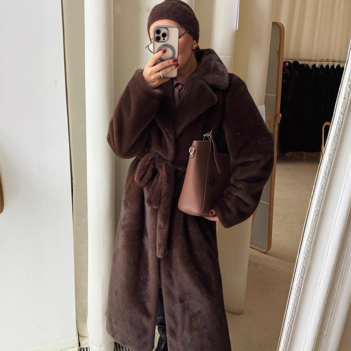 Manteau Fausse Fourrure Oversize pour Femme - Caramel