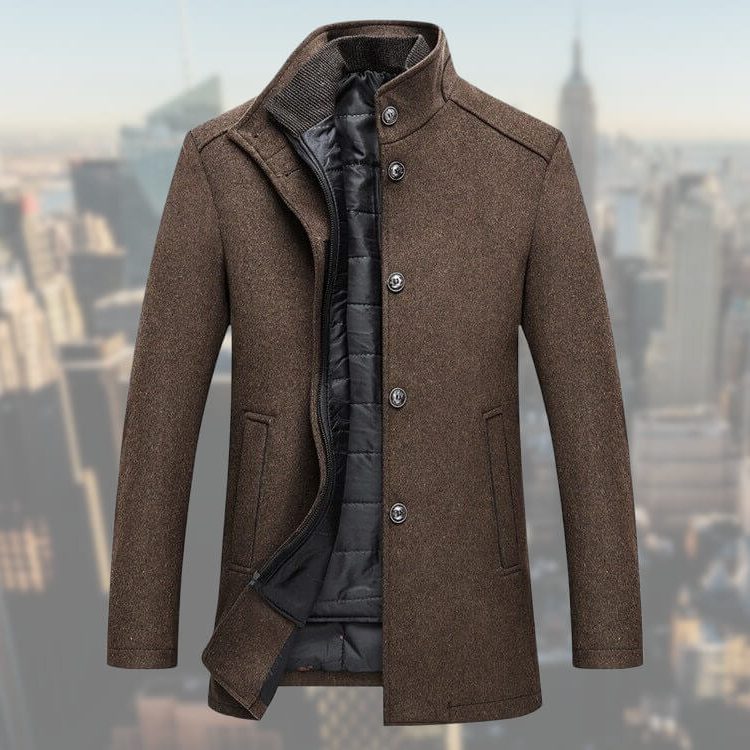 Manteau Laine à Col Montant pour Femme