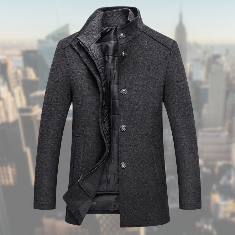 Manteau Laine à Col Montant pour Femme - Gris