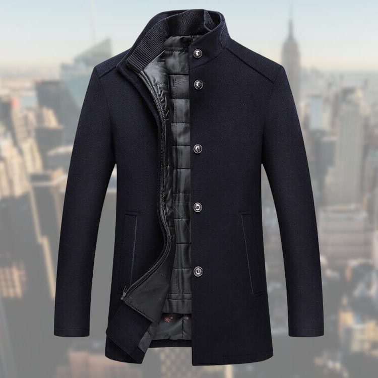 Manteau Laine à Col Montant pour Femme - Bleu