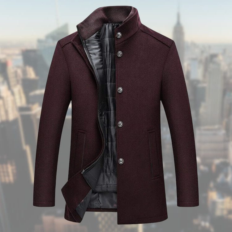 Manteau Laine à Col Montant pour Femme - Rouge