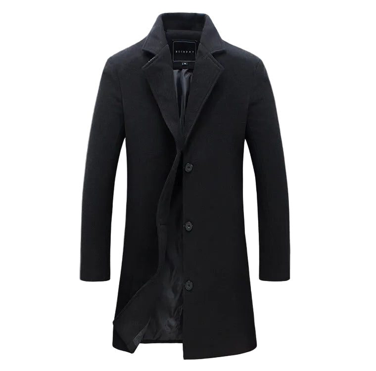 Manteau Laine Coupe Droite Boutonné pour Homme - Noir
