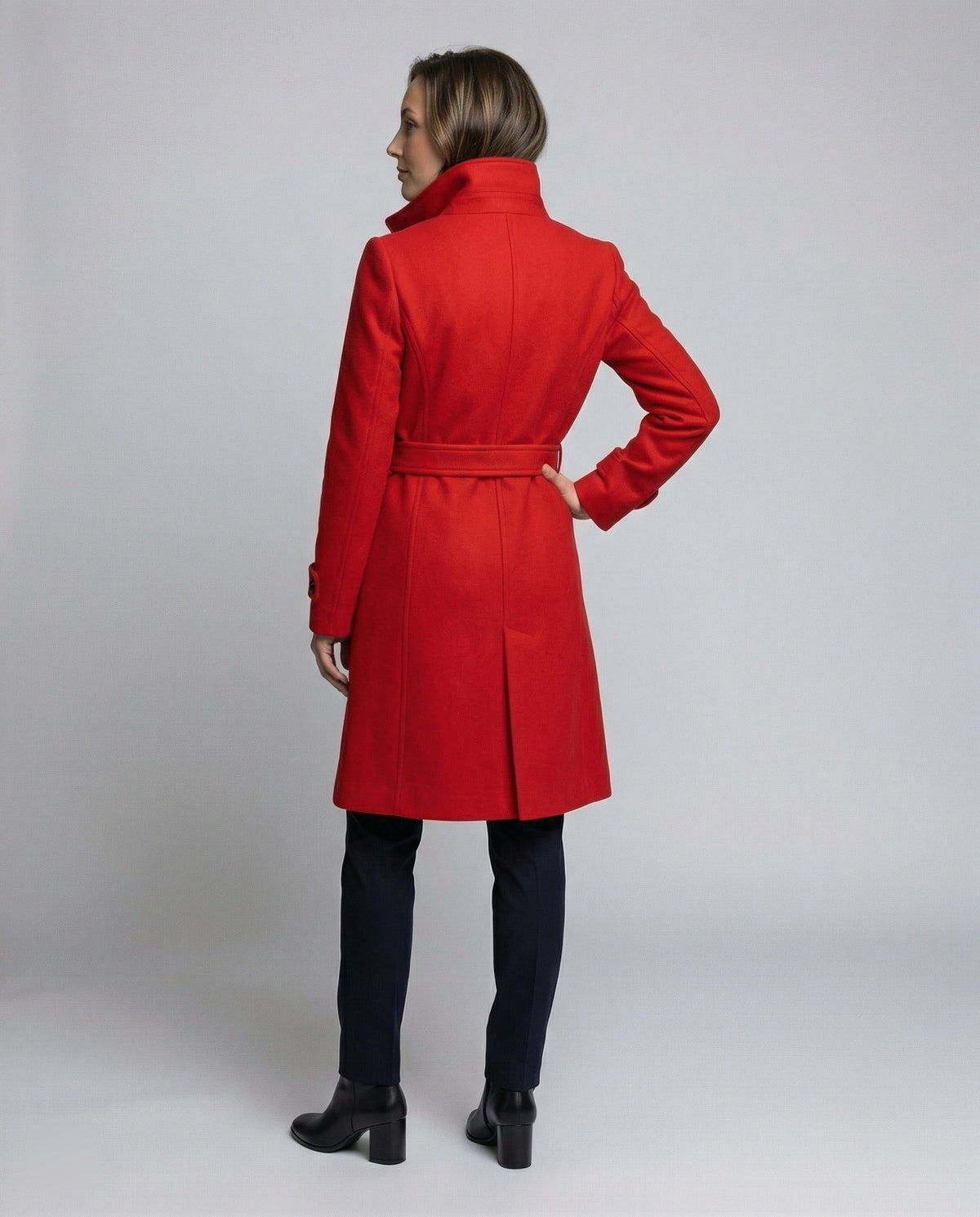 Manteau Long Ceinturé avec Col Montant pour Femme - View 2