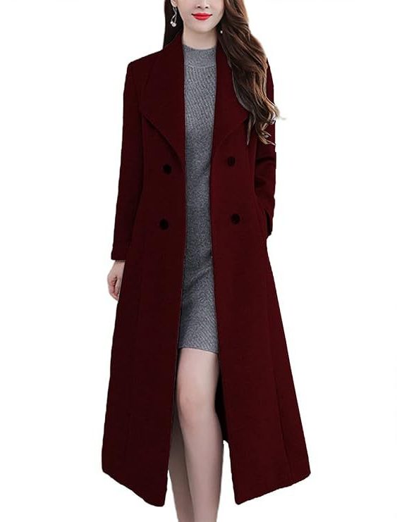 Manteau Long Double-Boutonnage pour Femme - Rouge