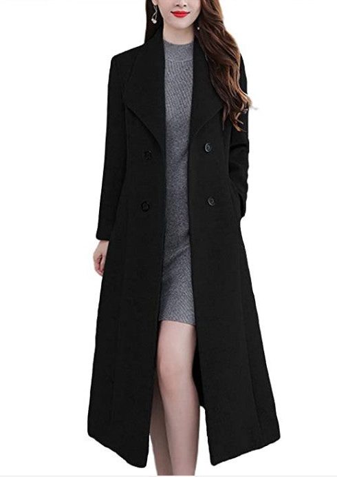Manteau Long Double-Boutonnage pour Femme - Noir