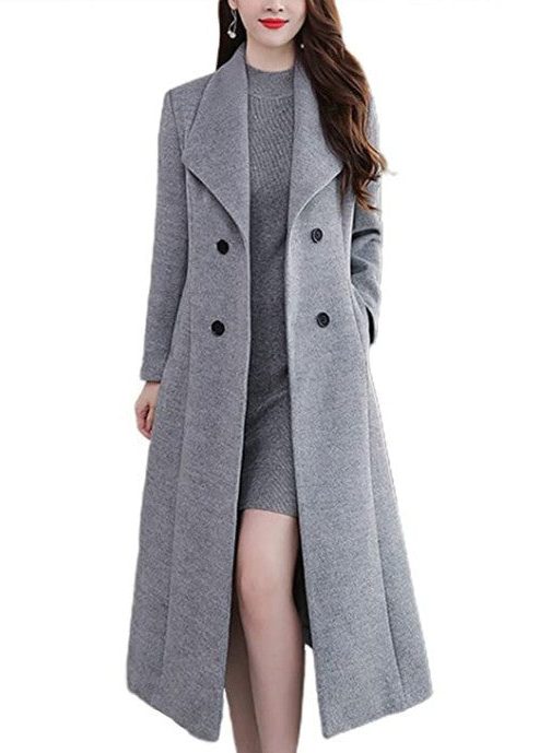 Manteau Long Double-Boutonnage pour Femme - Gris