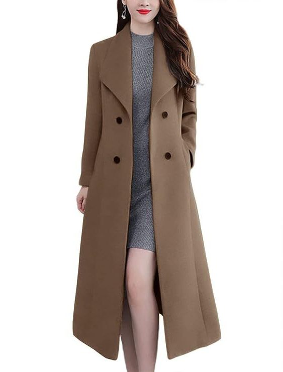 Manteau Long Double-Boutonnage pour Femme - Marron