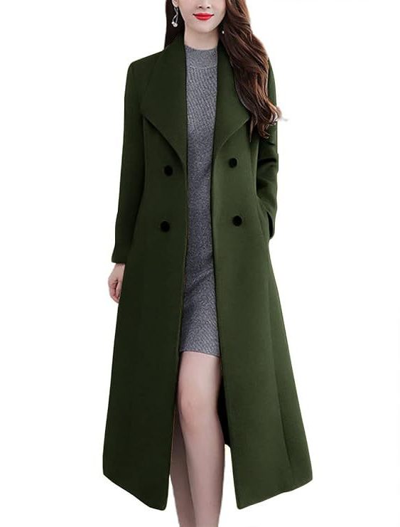 Manteau Long Double-Boutonnage pour Femme - Vert olive