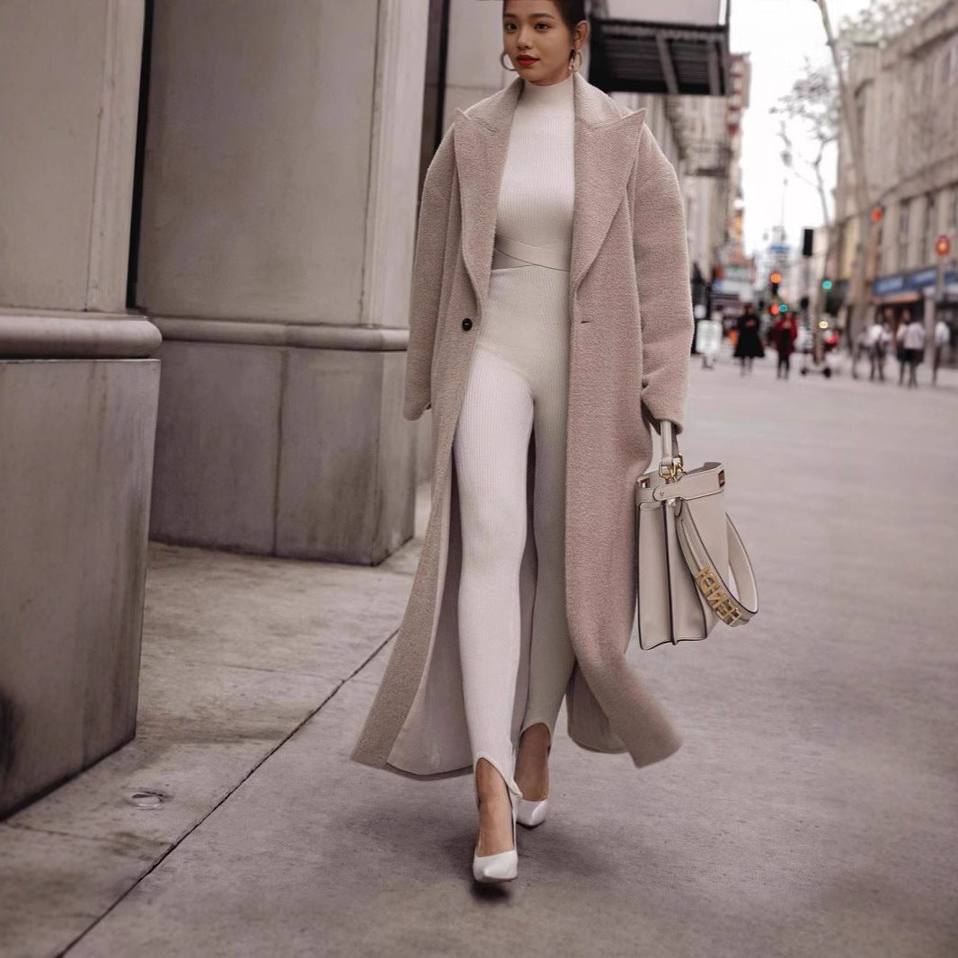 Manteau Long en Laine avec Col Roulé pour Femme