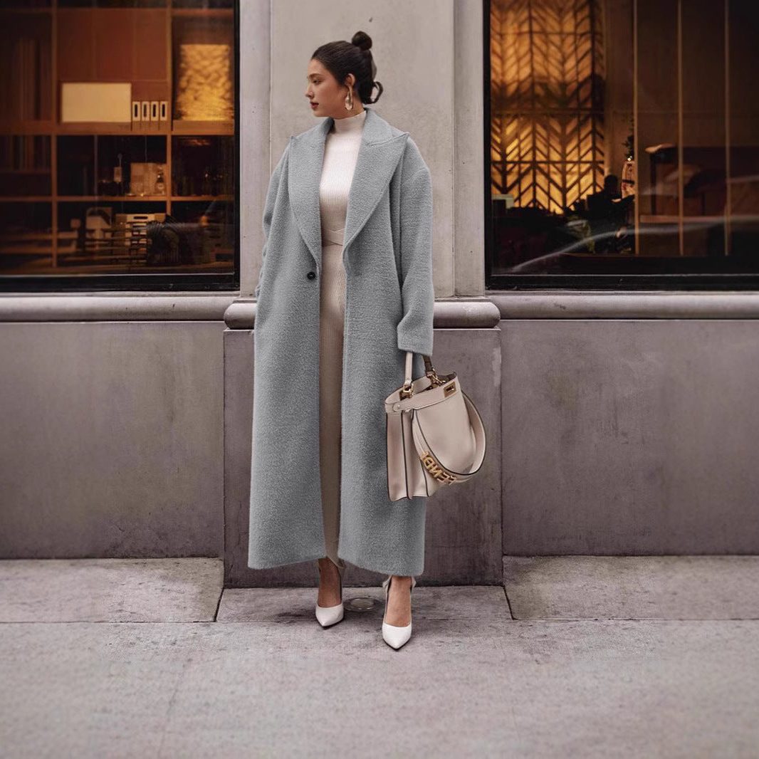 Manteau Long en Laine avec Col Roulé pour Femme