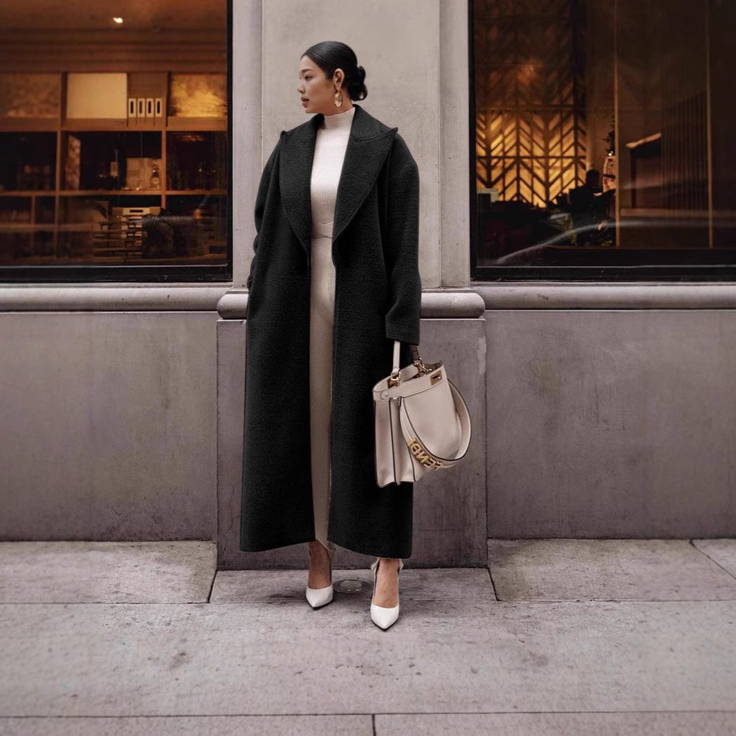 Manteau Long en Laine avec Col Roulé pour Femme - View 4