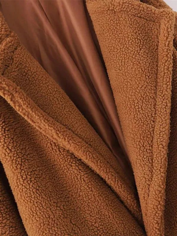 Manteau Long en Laine Bouclée avec Col Revers pour Femme - View 7