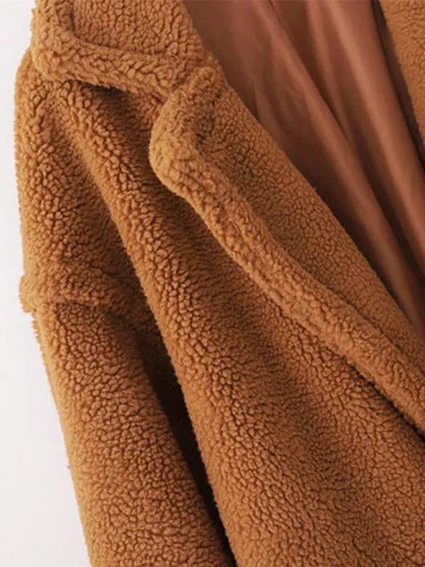 Manteau Long en Laine Bouclée avec Col Revers pour Femme - View 8