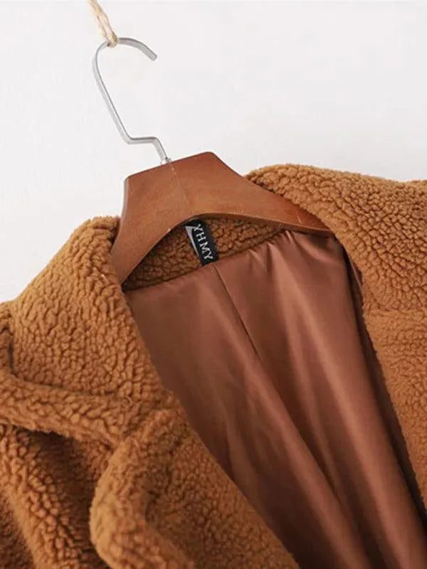 Manteau Long en Laine Bouclée avec Col Revers pour Femme - View 9