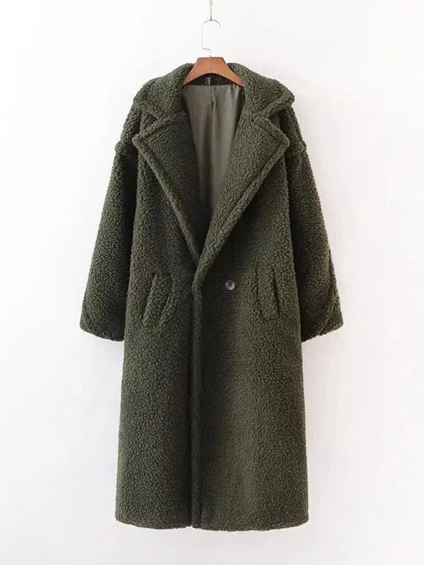 Manteau Long en Laine Bouclée avec Col Revers pour Femme - View 3