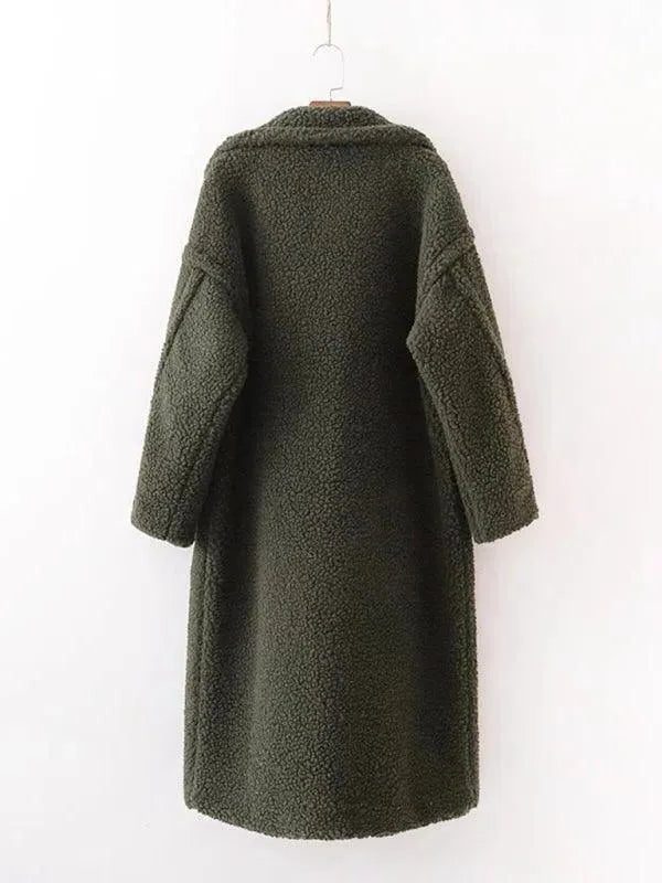 Manteau Long en Laine Bouclée avec Col Revers pour Femme - View 4