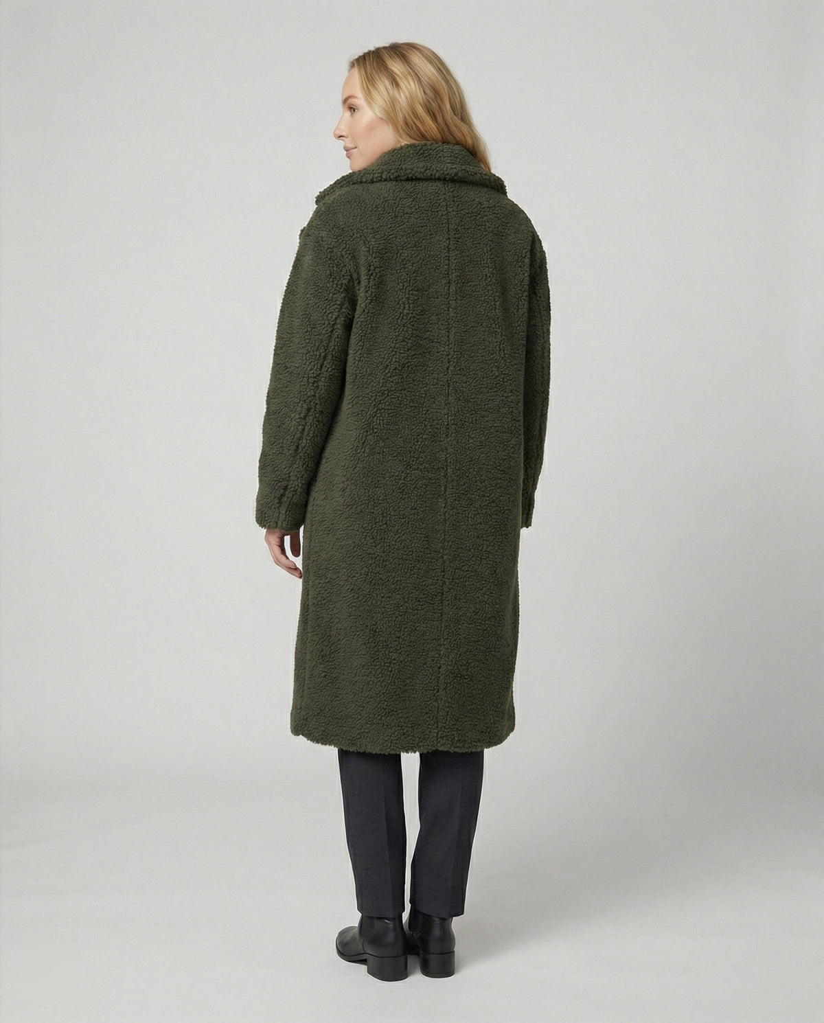Manteau Long en Laine Bouclée avec Col Revers pour Femme - View 5